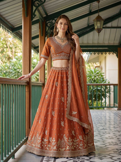 Sea Green Organza Tissue Fabric Lehenga 1247