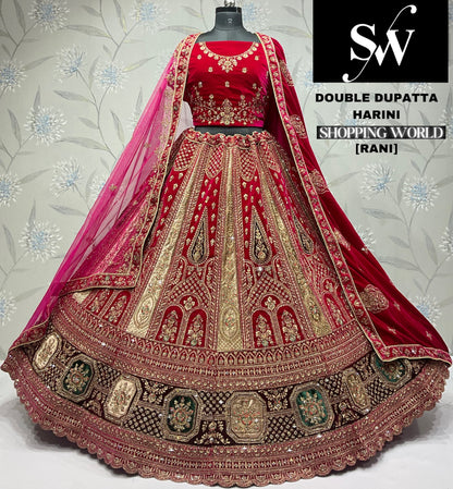 Khoobsurat rani pink Velvet bridal Lehenga