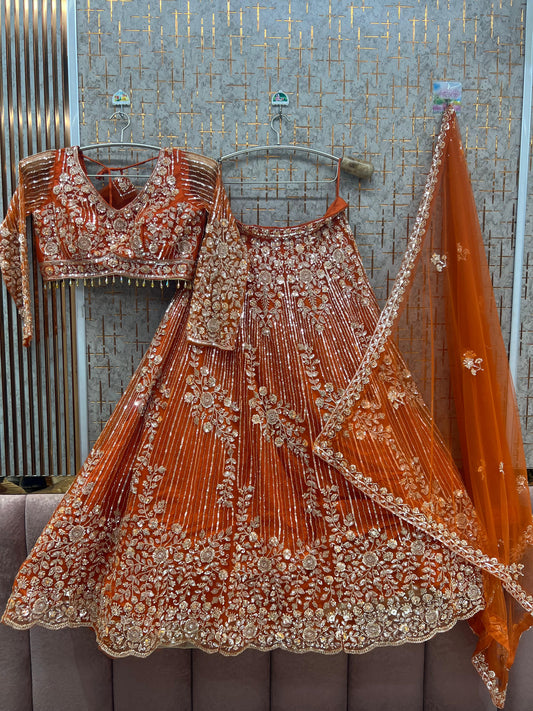Rust orange Crop top Lehenga