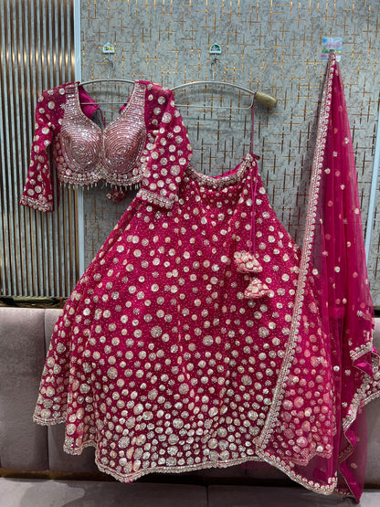 Good looking Hot pink Crop Top Lehenga