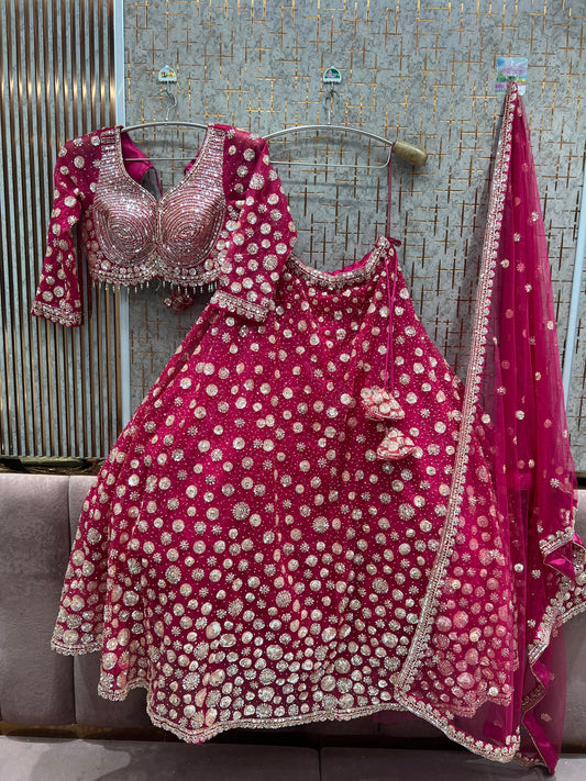 Good looking Hot pink Crop Top Lehenga