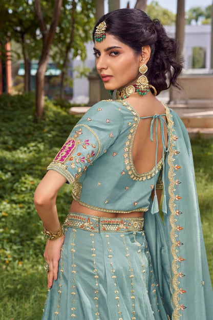 White Tissue Fabric Bead Work Lehenga 1139