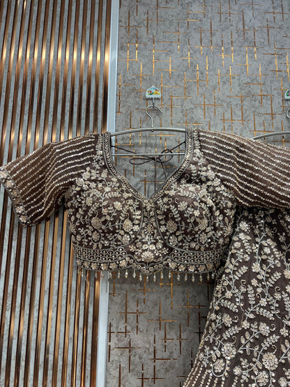 Pretty Rust Brown Fish Cut  Crop Top crop top Lehenga