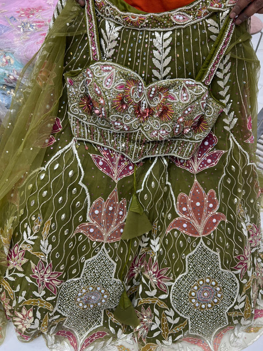Green Pdp crop top Lehenga