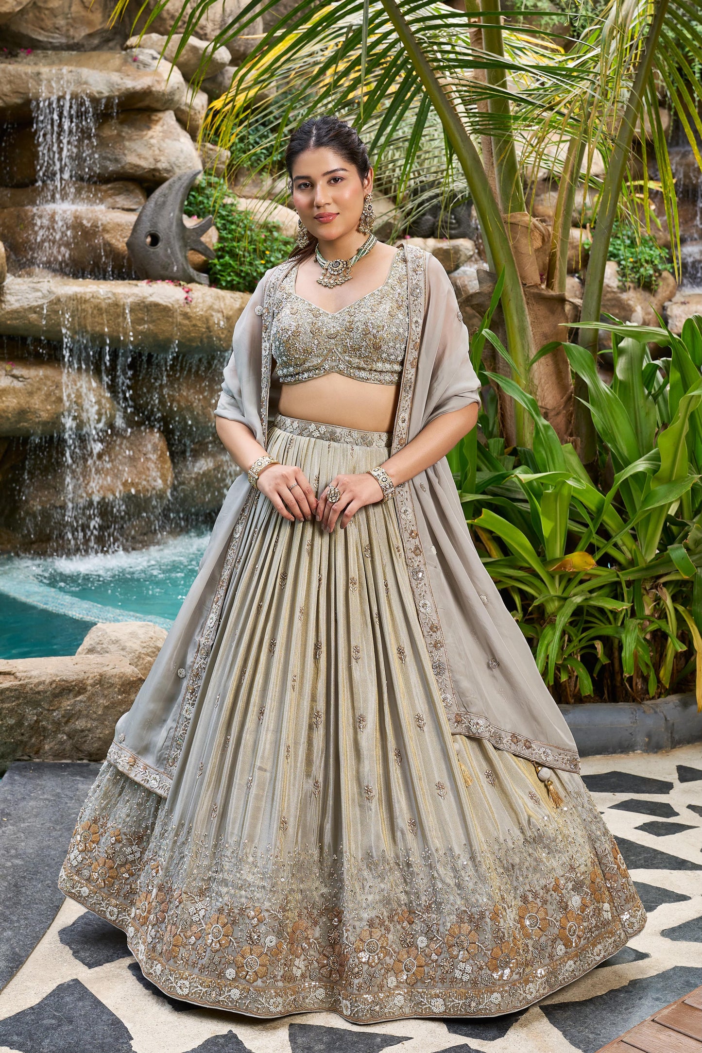Silver Designer crop top Lehenga