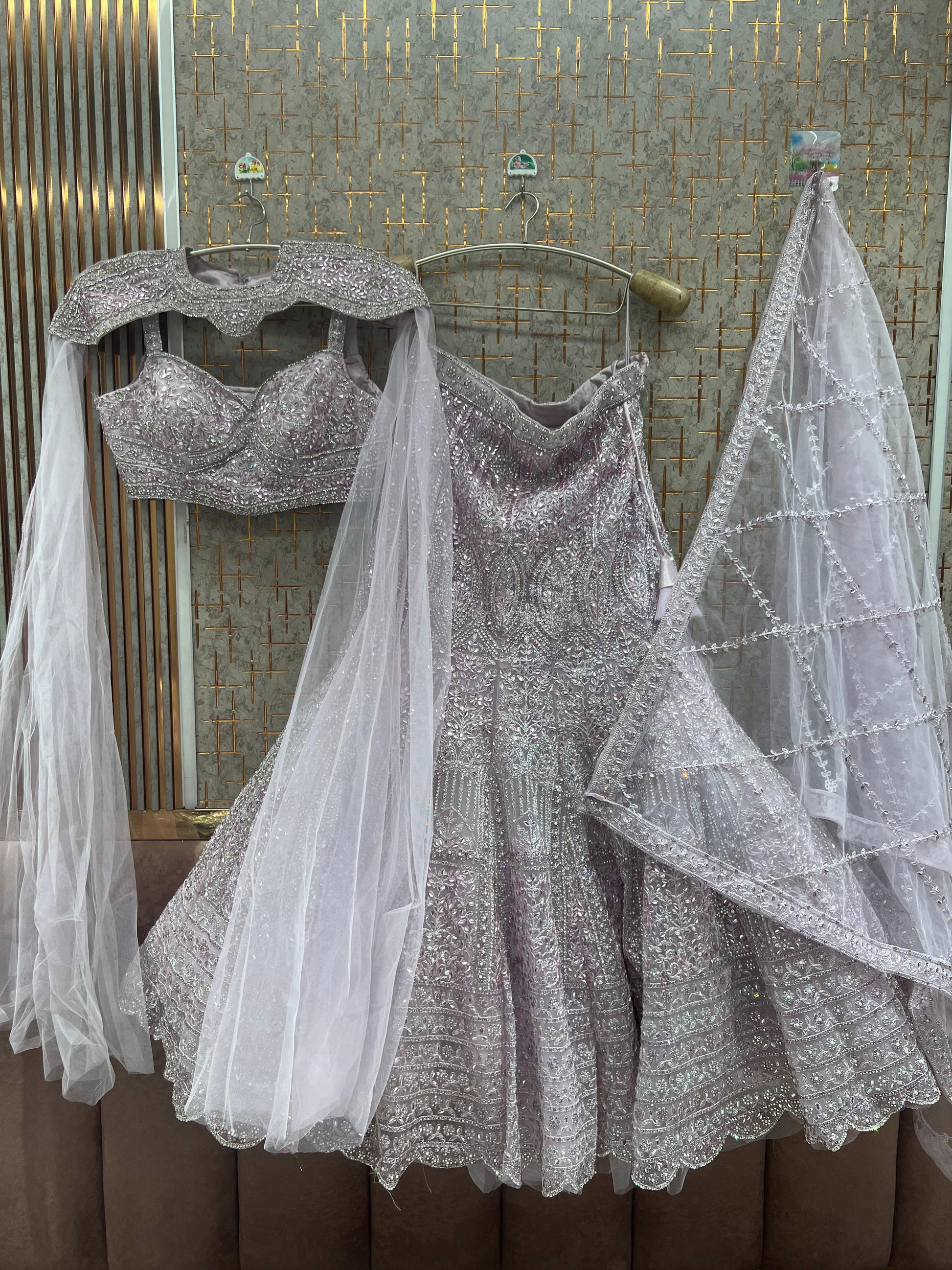 Cream White Fish Cut Crop Top Lehenga - Shopping World