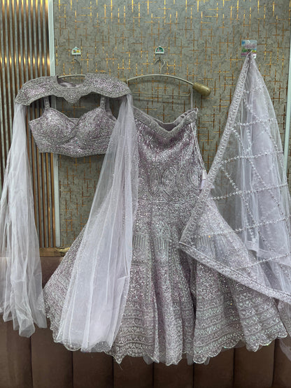 Cream White Fish Cut Crop Top Lehenga - Shopping World