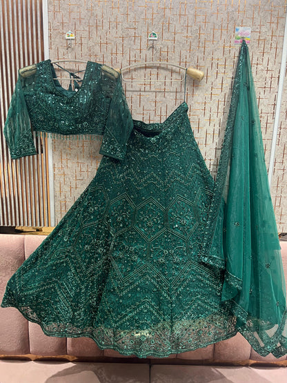 Green on Green Monotone Crop Top Lehenga