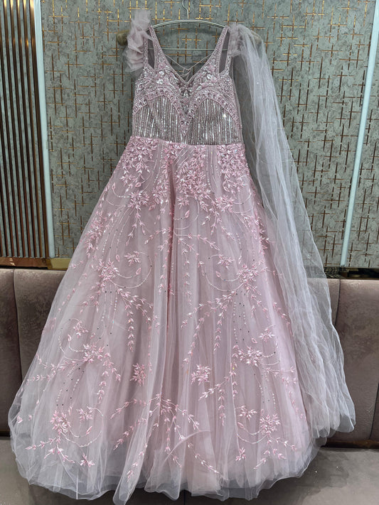 Baby Pink Heavy Handwork Gown
