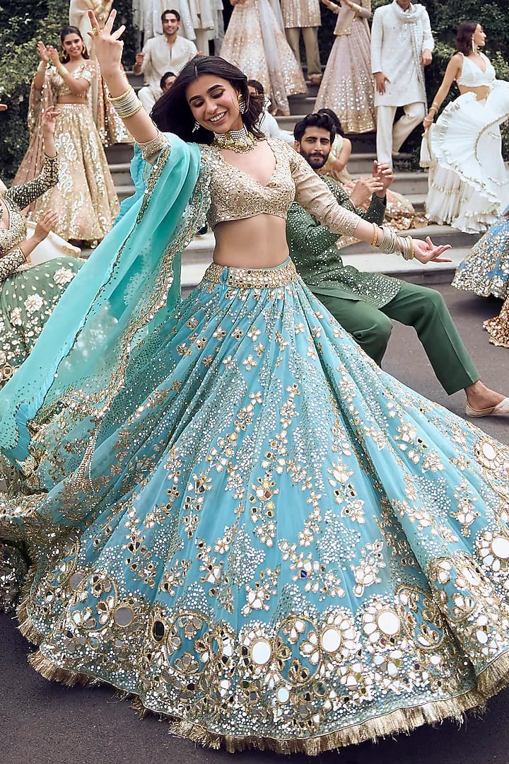Sky Blue Mirror Work Lehenga