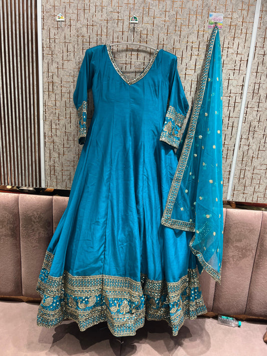Sky Blue peplum long Dress Farshi Gaharara Dress Special