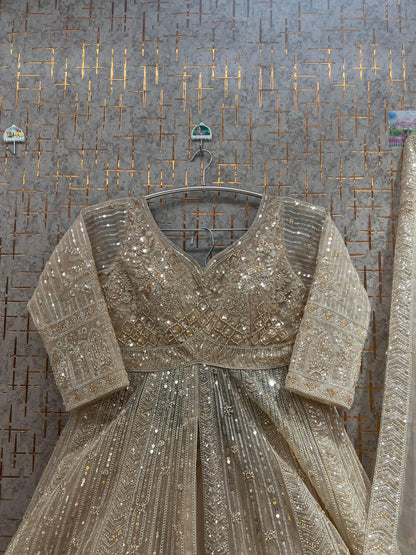 Beige Golden Farshi garara muslim Bride Long Indo Dress