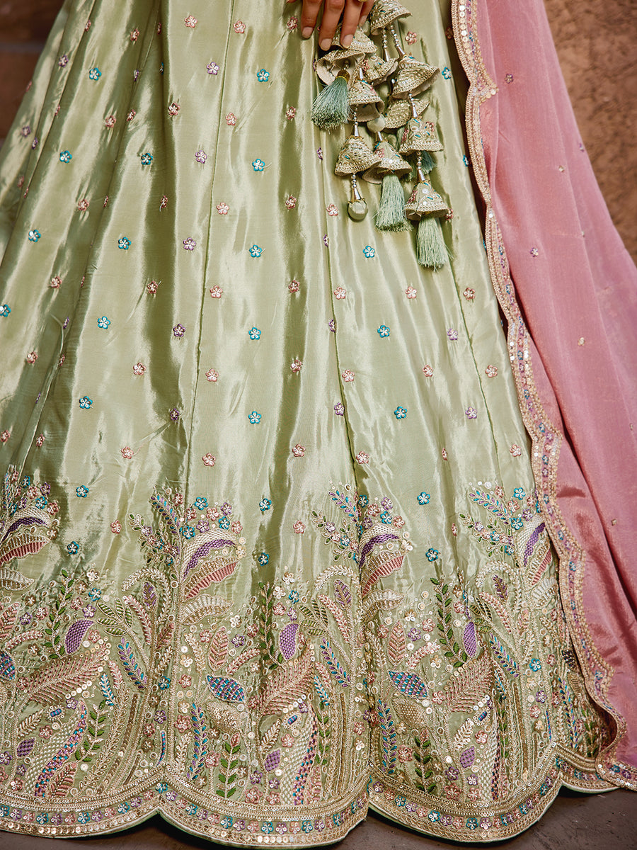 Satin Silk pink Fabric Sequins embroidery Semi-Stitched Lehenga choli & Dupatta lehenga