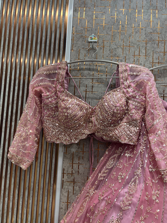 Pink crop top Lehenga