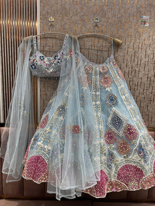 Sky Blue Pdp crop top Lehenga