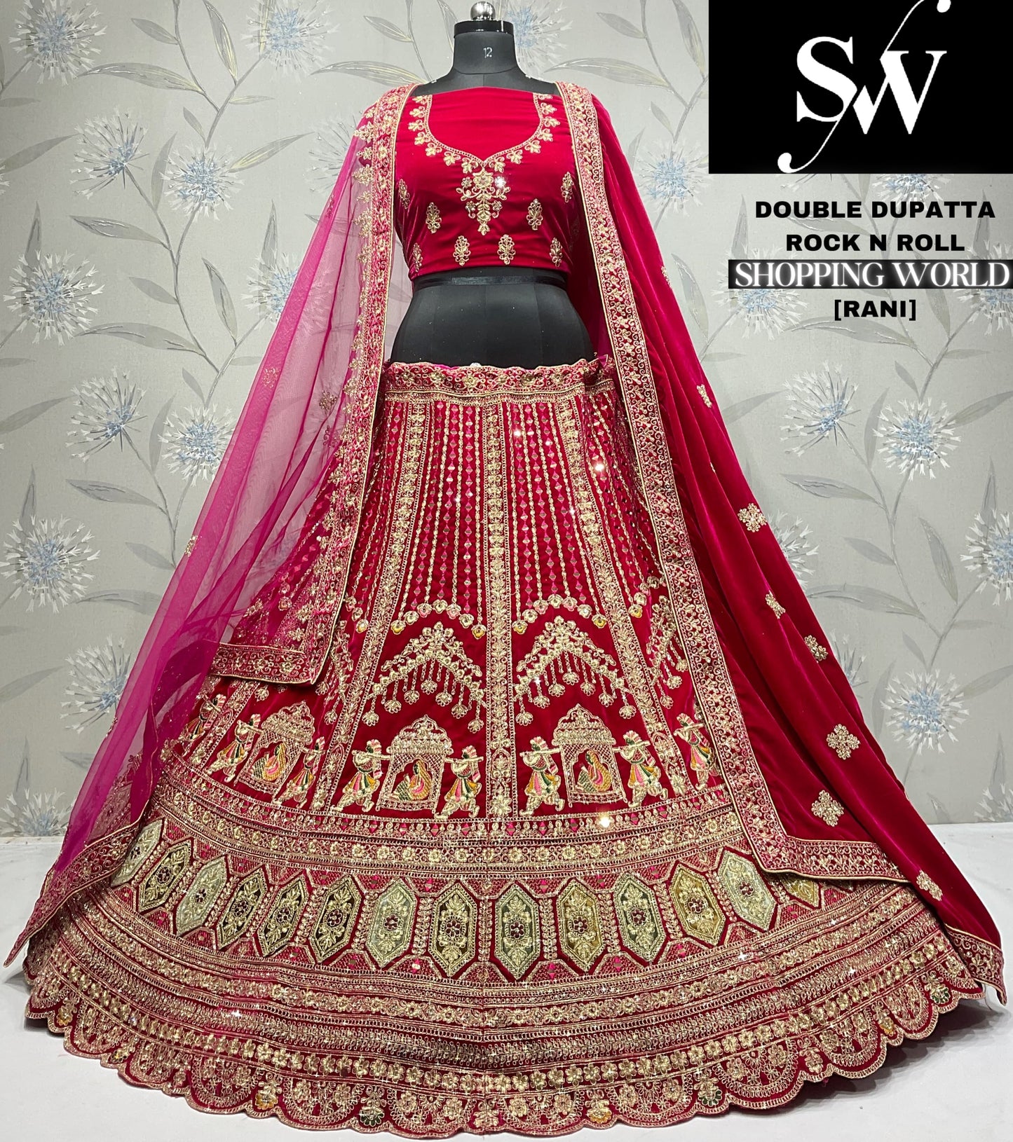 Stunning dark maroon doli barat Velvet bridal Lehenga