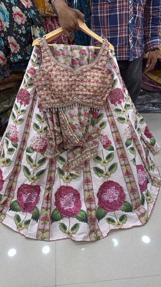 Hot Pink Peacock Shade Crop Top Lehenga