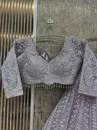 Lavender Crop Top Lehenga - Shopping World