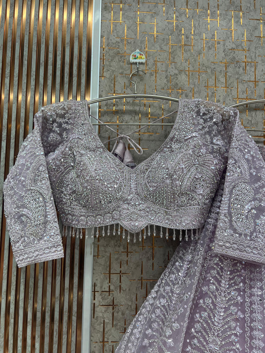 Lavender Crop Top Lehenga - Shopping World