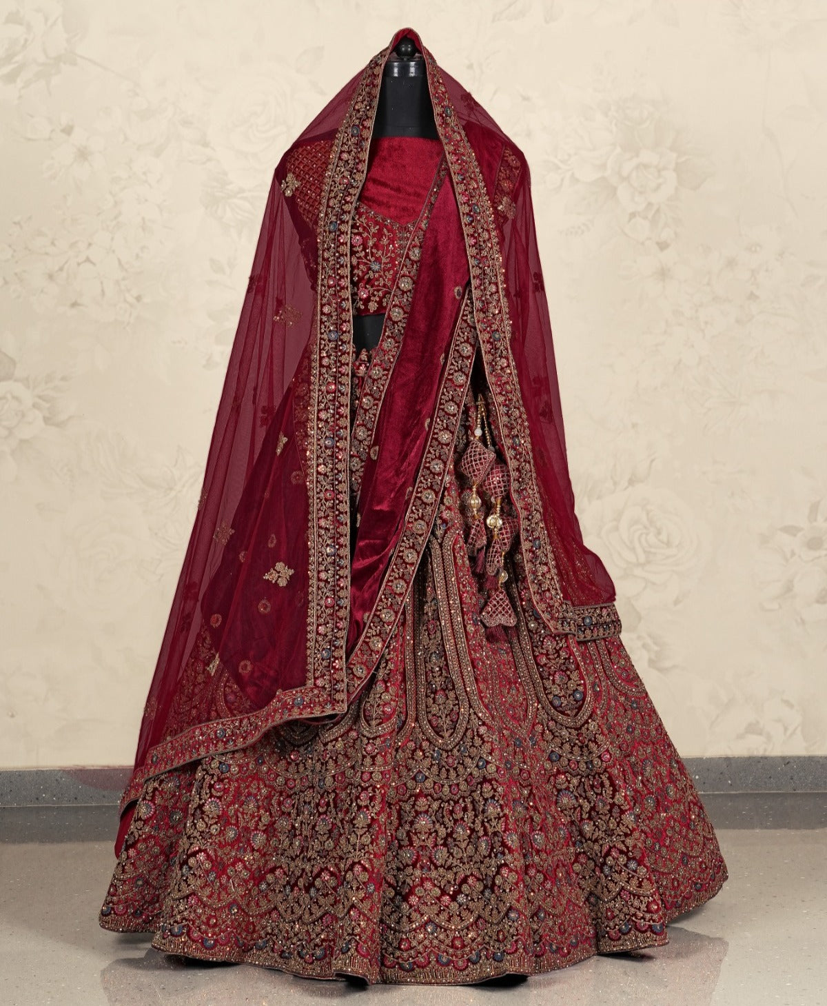 Good looking maroon double duptta bridal lehenga
