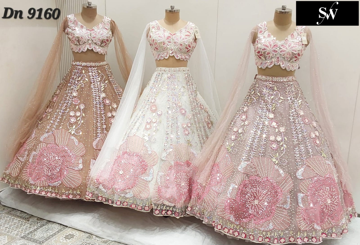 Baby Pink Sky Blue Beige Brown Crop Top Pdp Lehenga