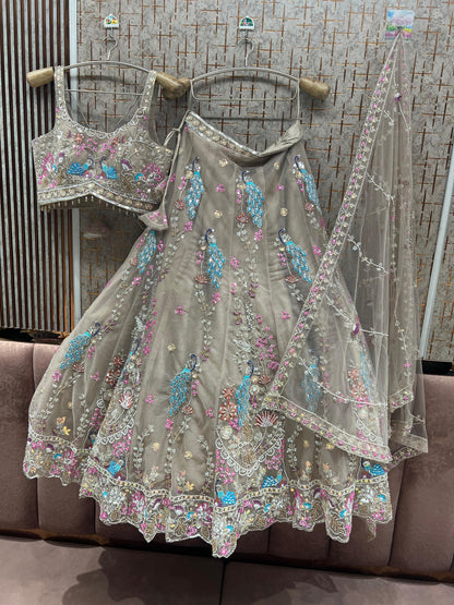 Brown Peacock Crop Top Lehenga