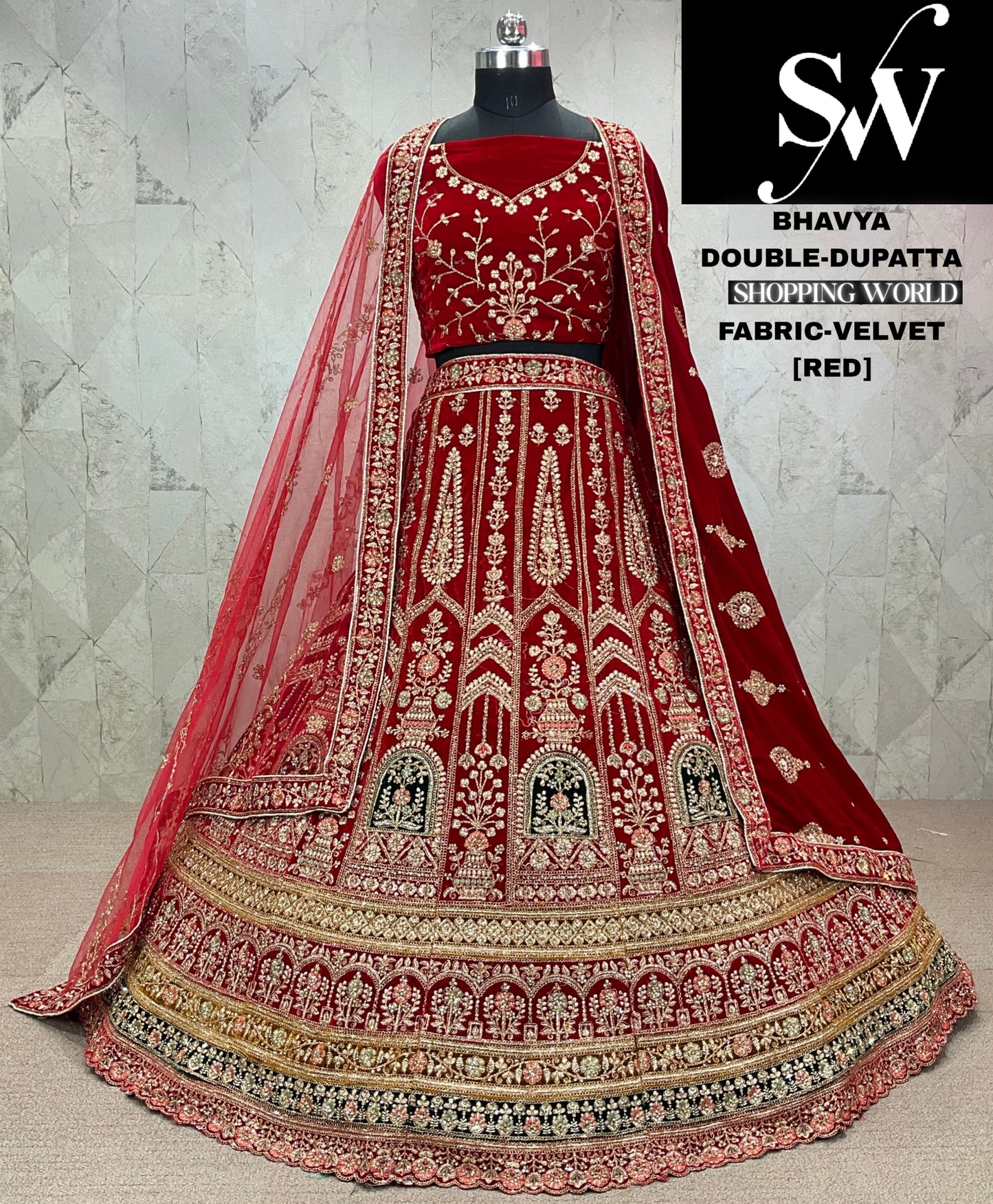 Gorgeous maroon Velvet bridal Lehenga