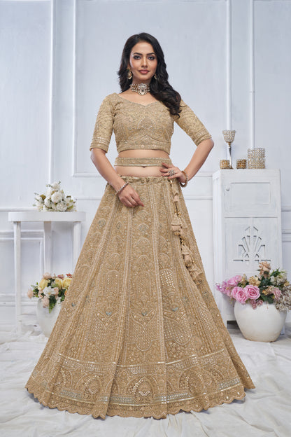 Tremendous beige light golden lehenga