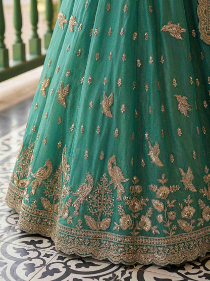 Sea Green Organza Tissue Fabric Lehenga 1247