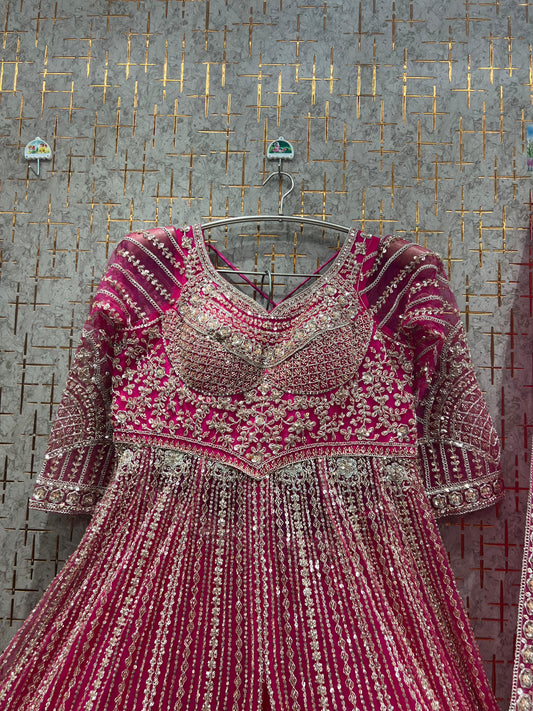 Charming Hot pink peplum long Dress Farshi Gaharara Dress Special