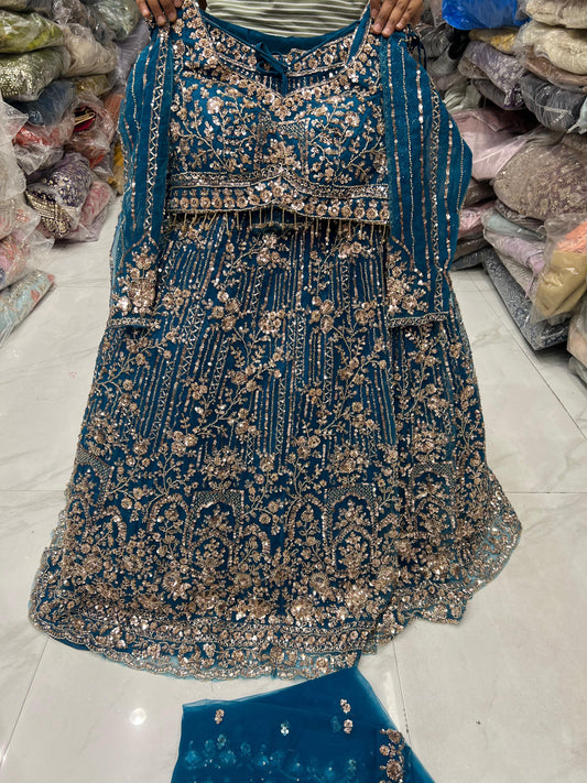 Blue Crop Top Lehenga