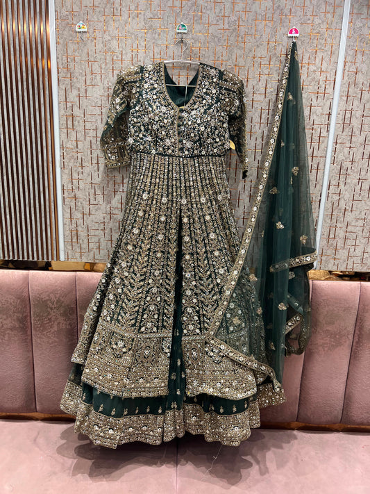 Green long Dress Farshi Garara Dress Special