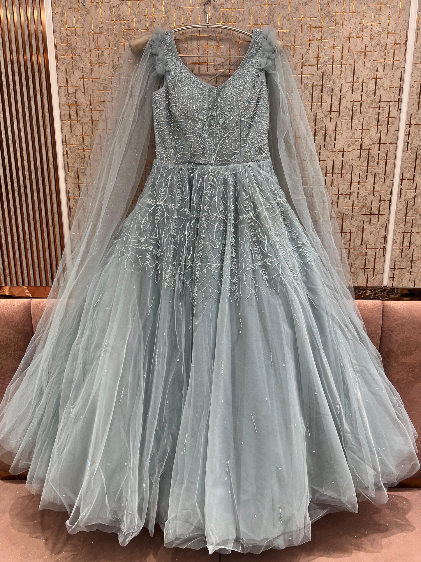 Silver Grey Blue Heavy Handwork Gown