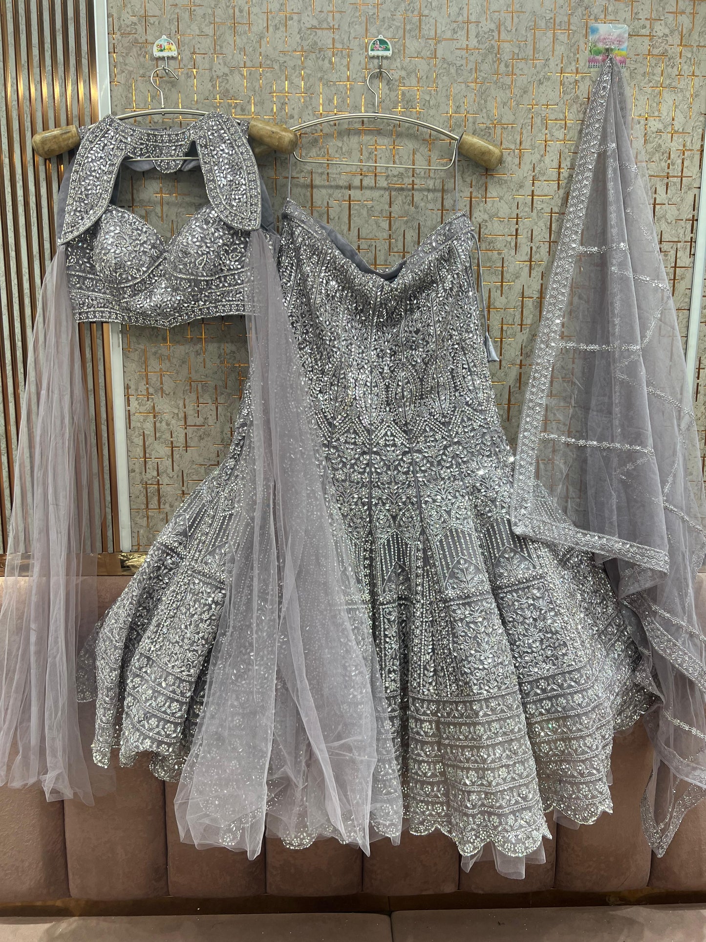 Cream White Fish Cut Crop Top Lehenga - Shopping World