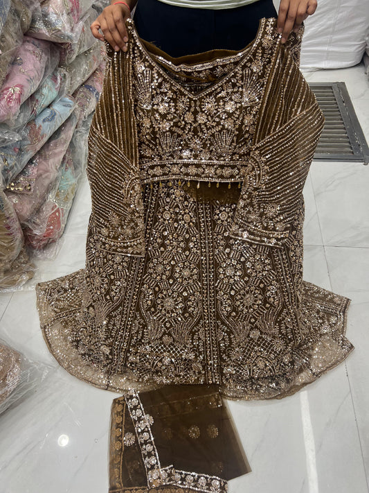 Brown Crop Top Lehenga