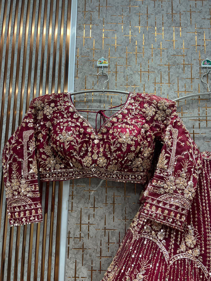 Embellished Blue Crop Top  Lehenga