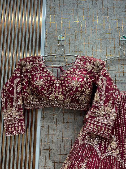 Charming Maroon Crop Top  Lehenga