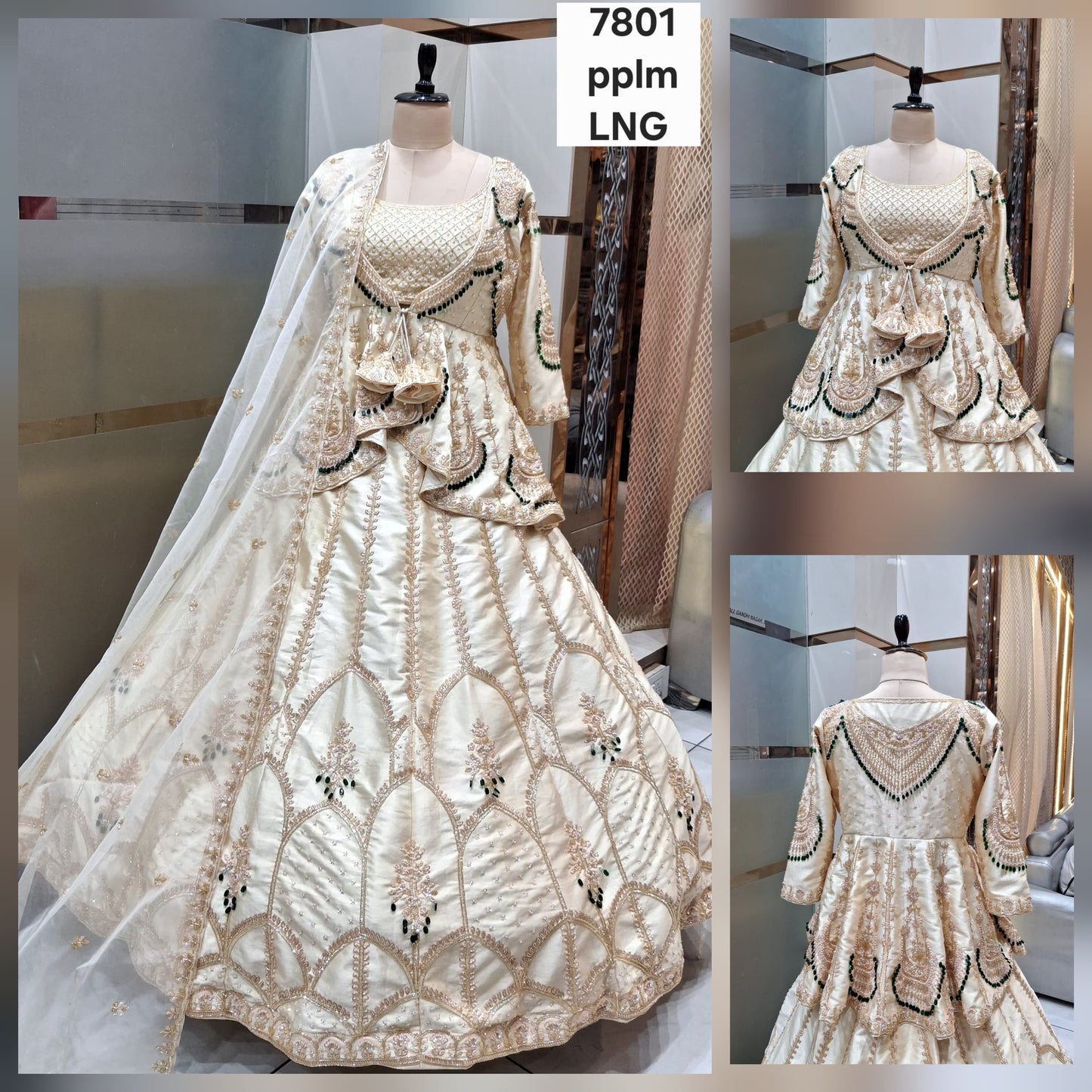 Off White Long Farshi Garara Peplum Dress Lehenga