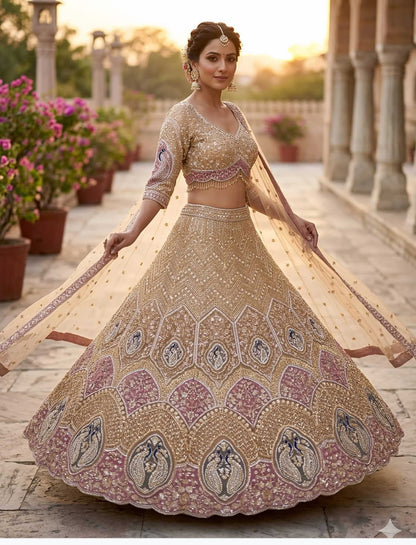 Chiku golden Peacock Crop Top Lehenga
