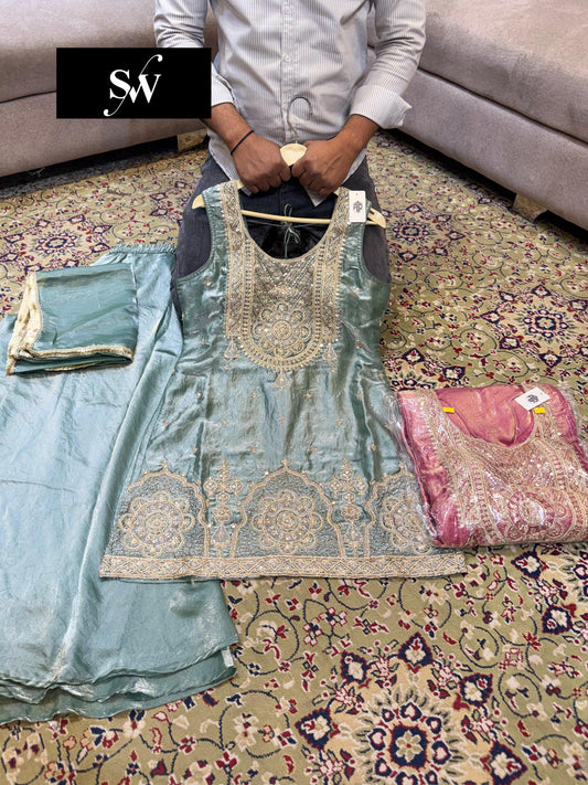 Sky Blue Long Sharara Suit Dress Material