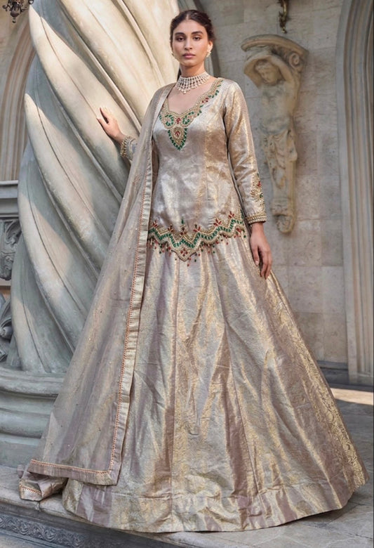 Golden long Crop Top Lehenga