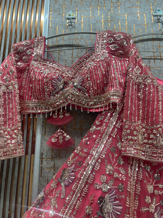 Hot Pink Peacock crop Top Lehenga