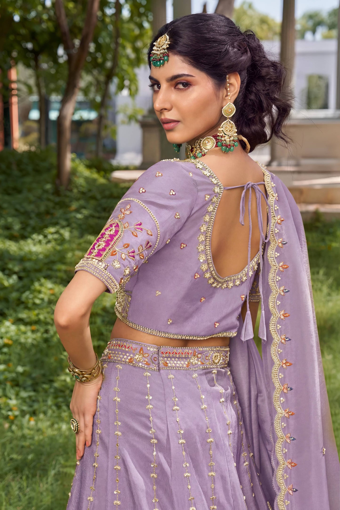 White Tissue Fabric Bead Work Lehenga 1139