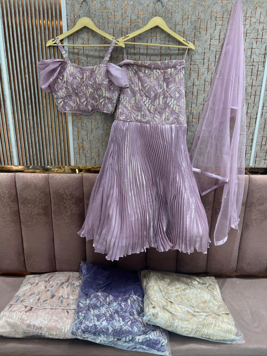 Lavender Crop Top Lehenga - Shopping World