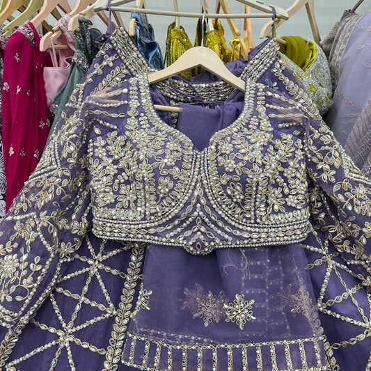 Astonishing Purple Crop top Lehenga