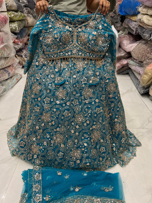 Sky Blue Crop Top Lehenga
