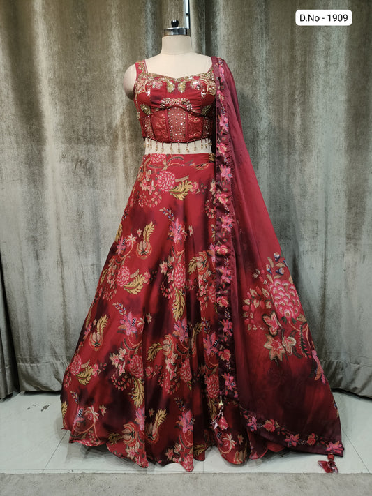 Maroon Crop Top Lehenga