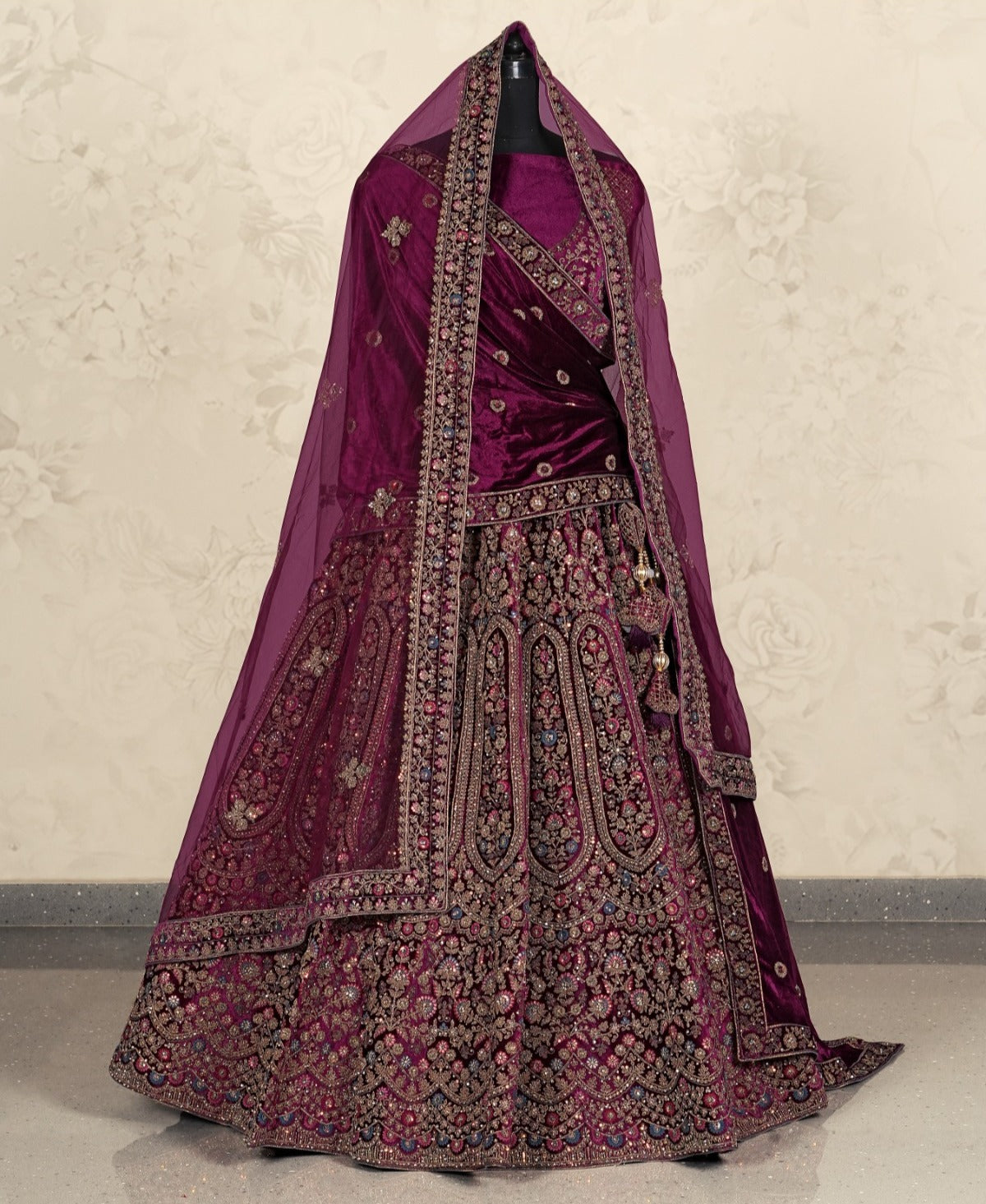 Eye catching maroon double duptta bridal lehenga