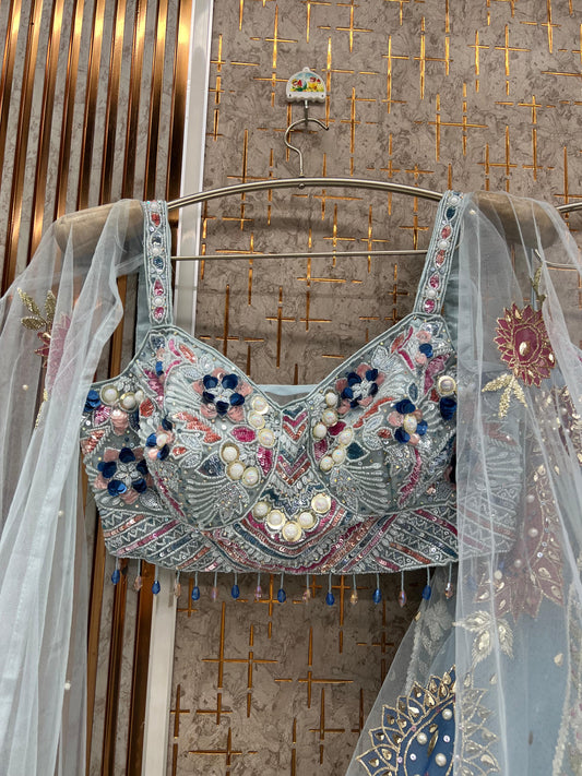 Sky Blue Pdp crop top Lehenga