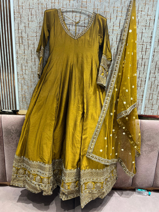 Mustard peplum long Dress Farshi Gaharara Dress Special